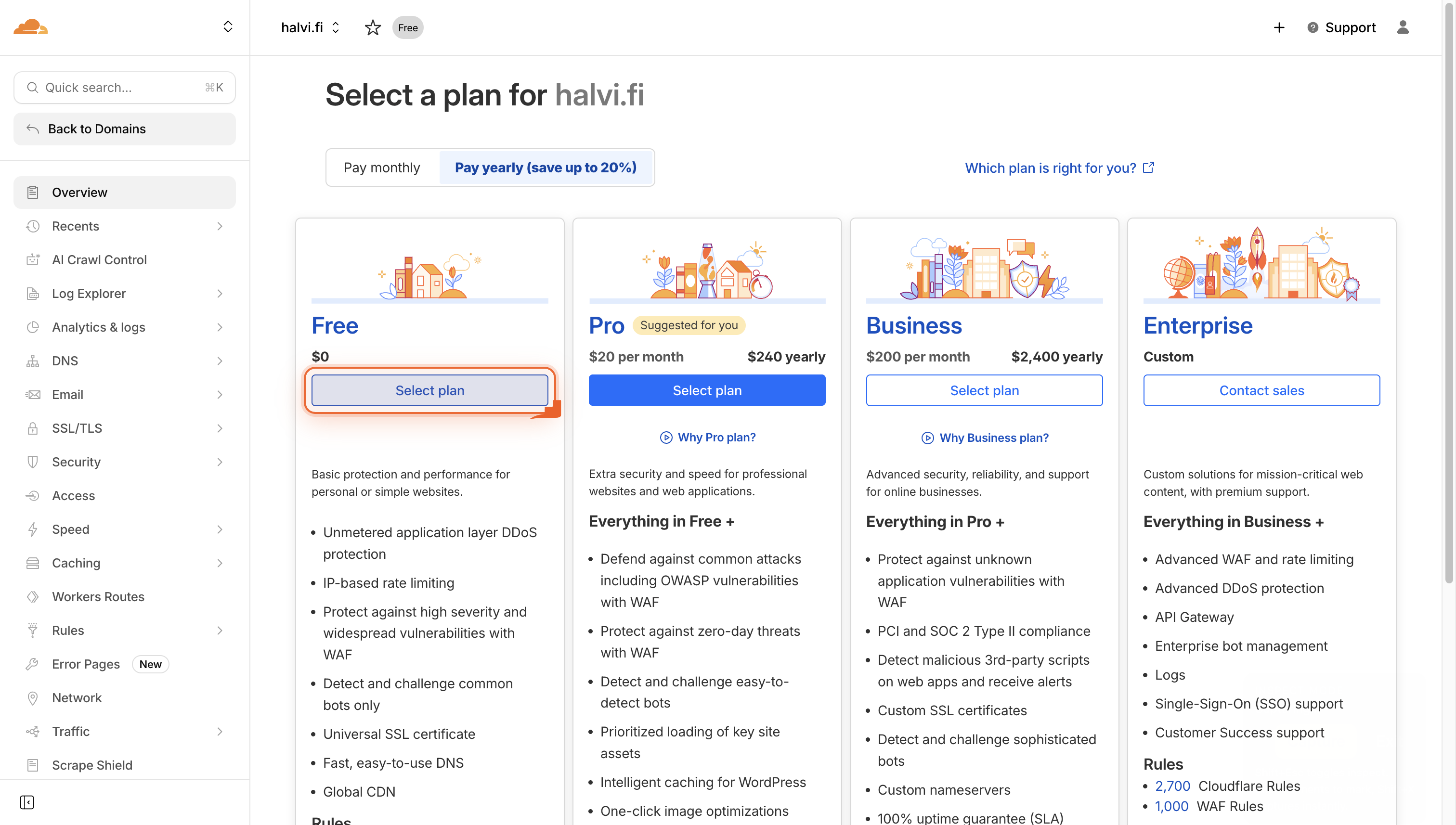 A button labeled 'Select plan' is shown on the page.