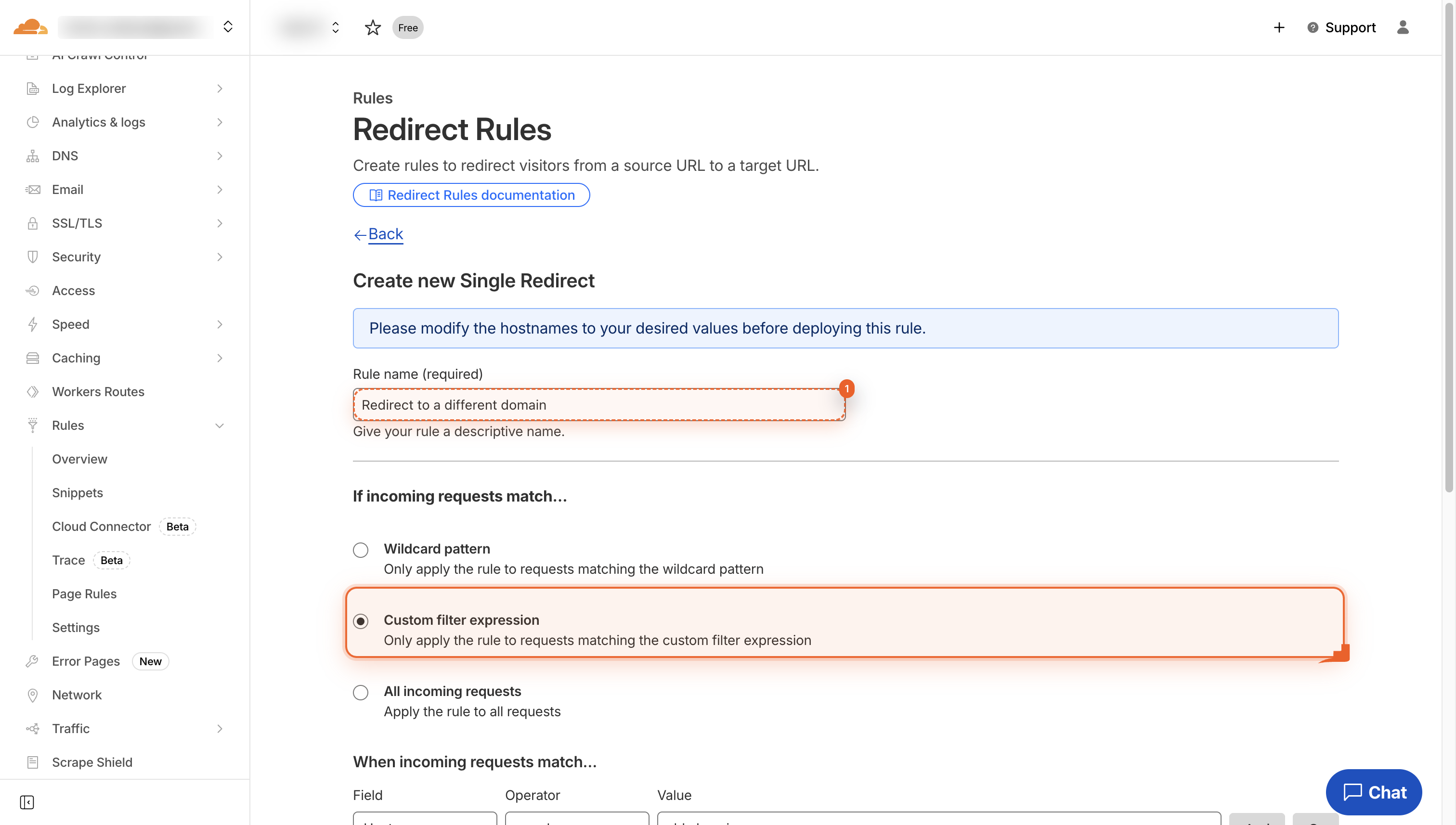 Input field labeled Rule name with placeholder text inside.