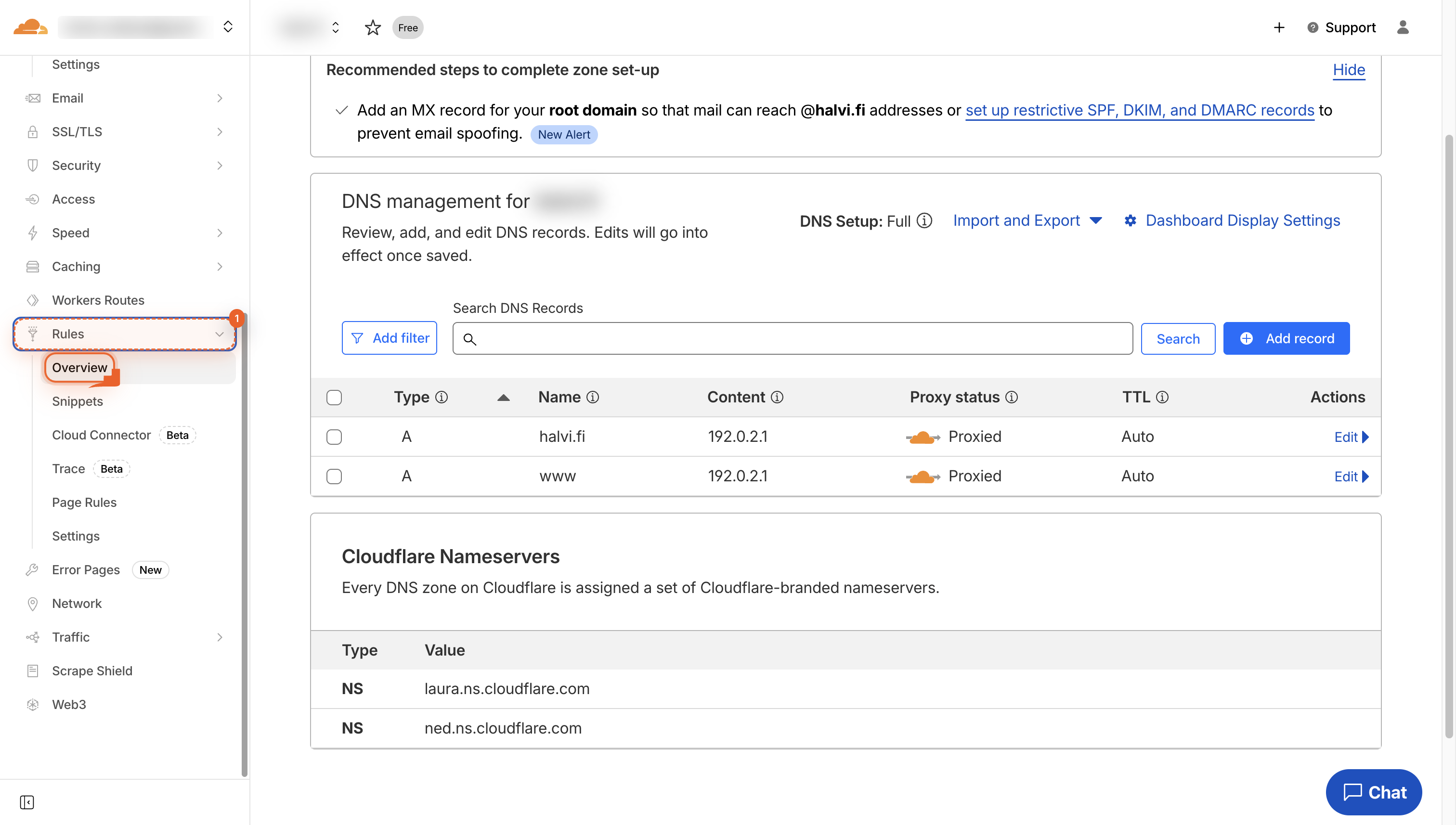 Left sidebar with Rules button highlighted.