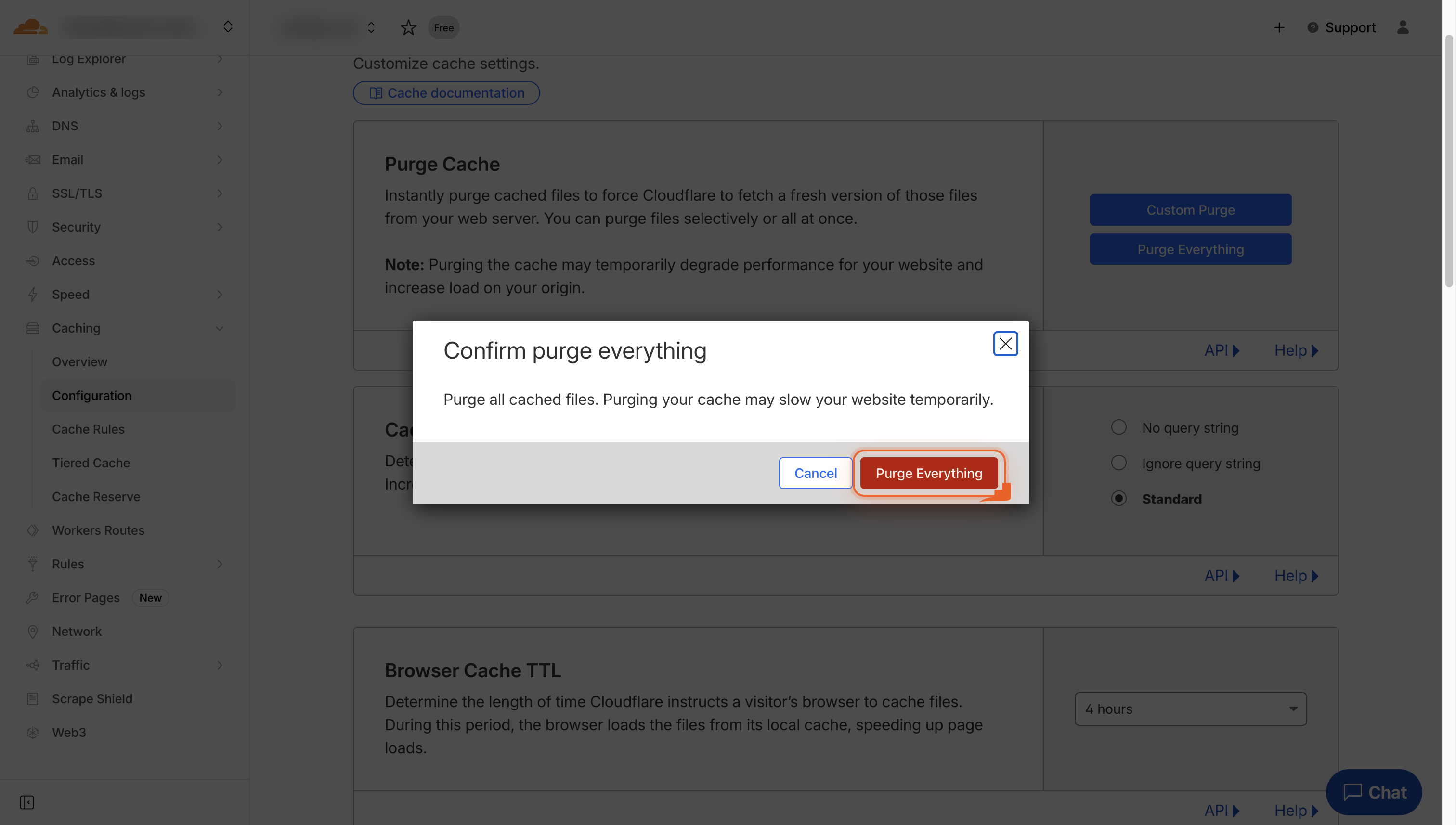 Red Purge Everything button next to Cancel button.