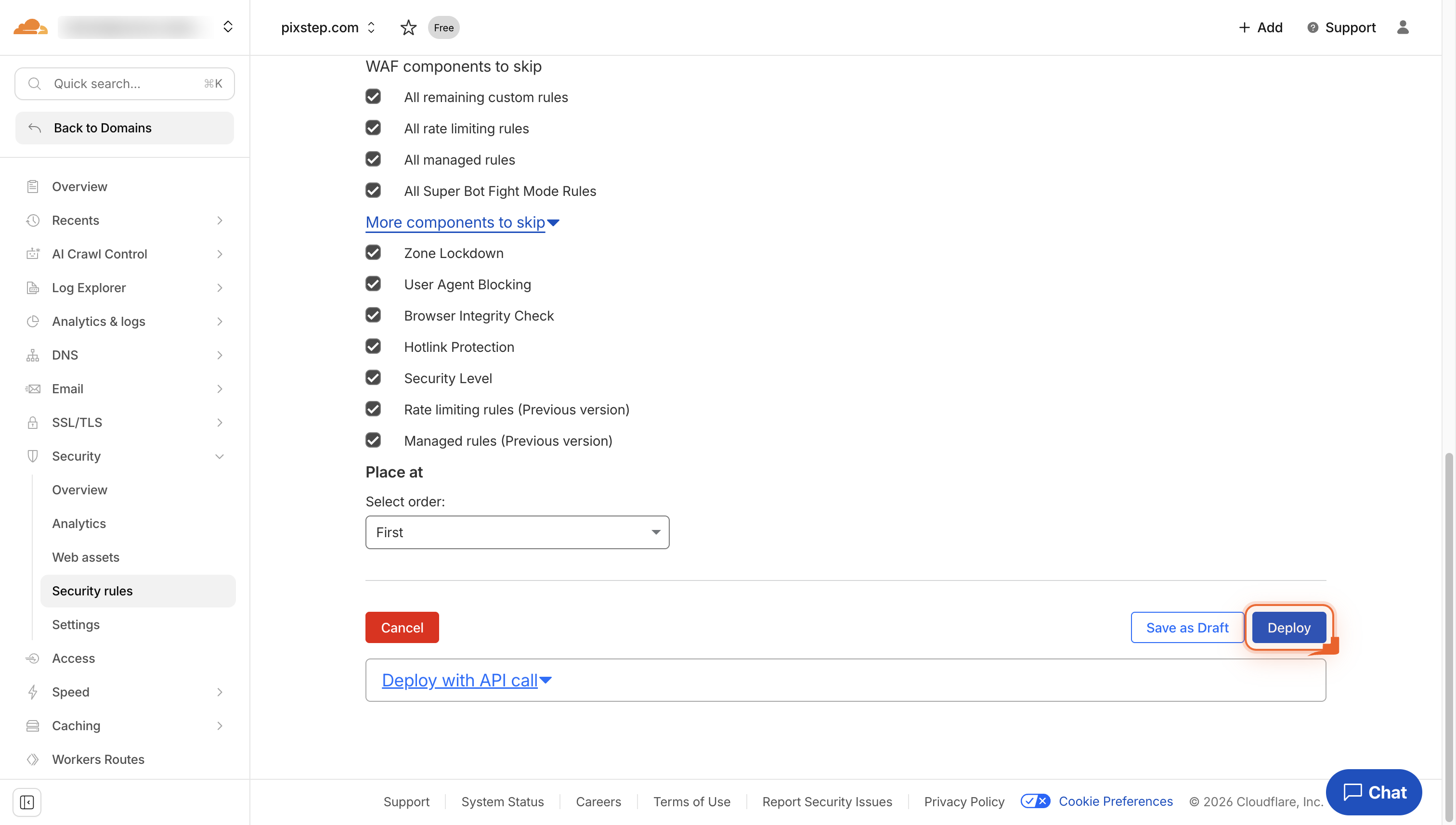 Button labeled Deploy next to Save as Draft.